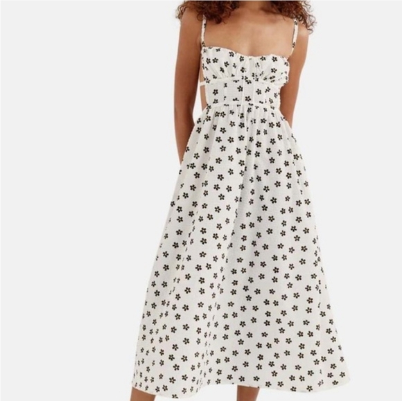 For Love And Lemons Brenda Floral Open Back Seersucker Midi Dress NWT Size Large - Picture 5 of 15